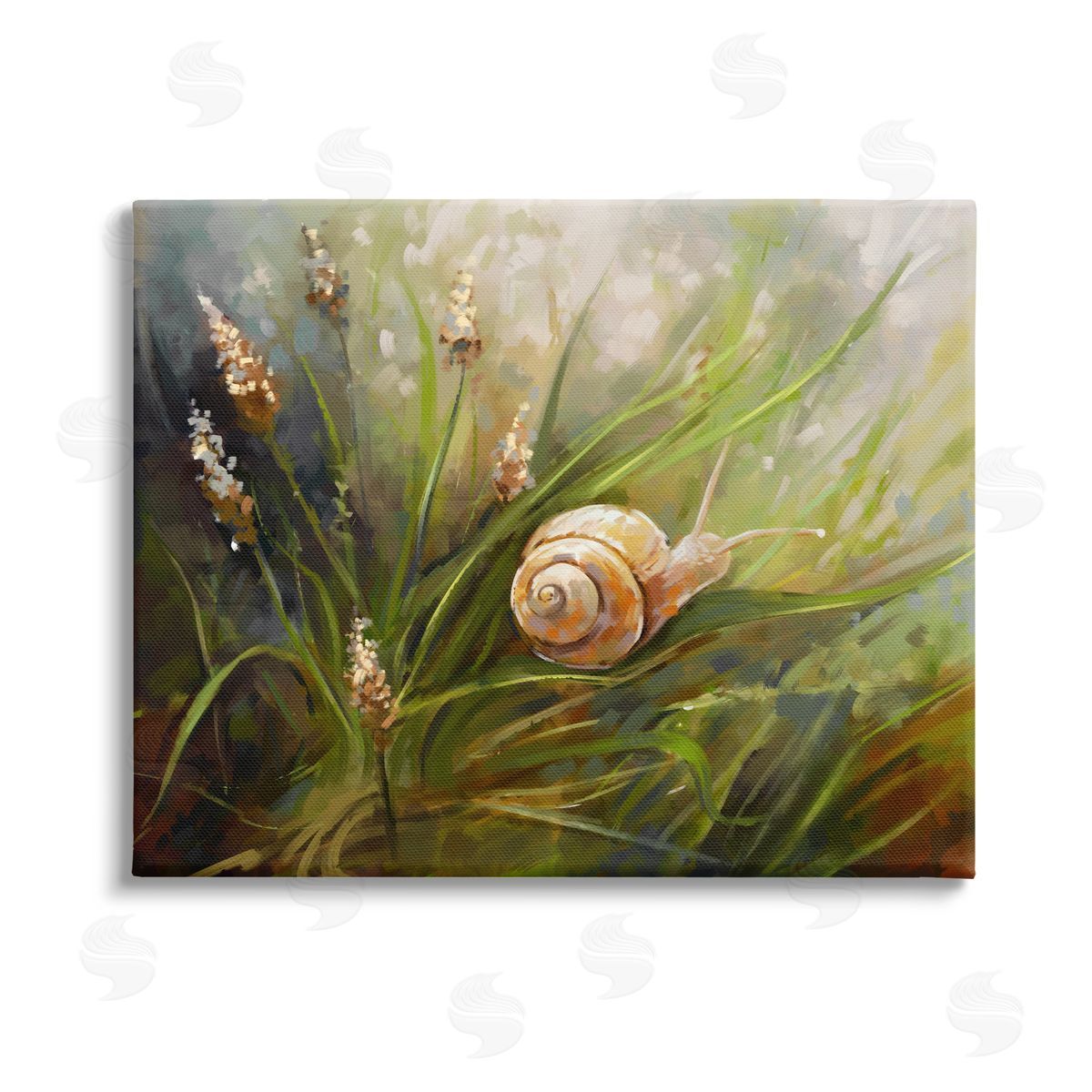 Ziwei Li Snail on Greenery Painting Stretched Canvas Wall Art Print