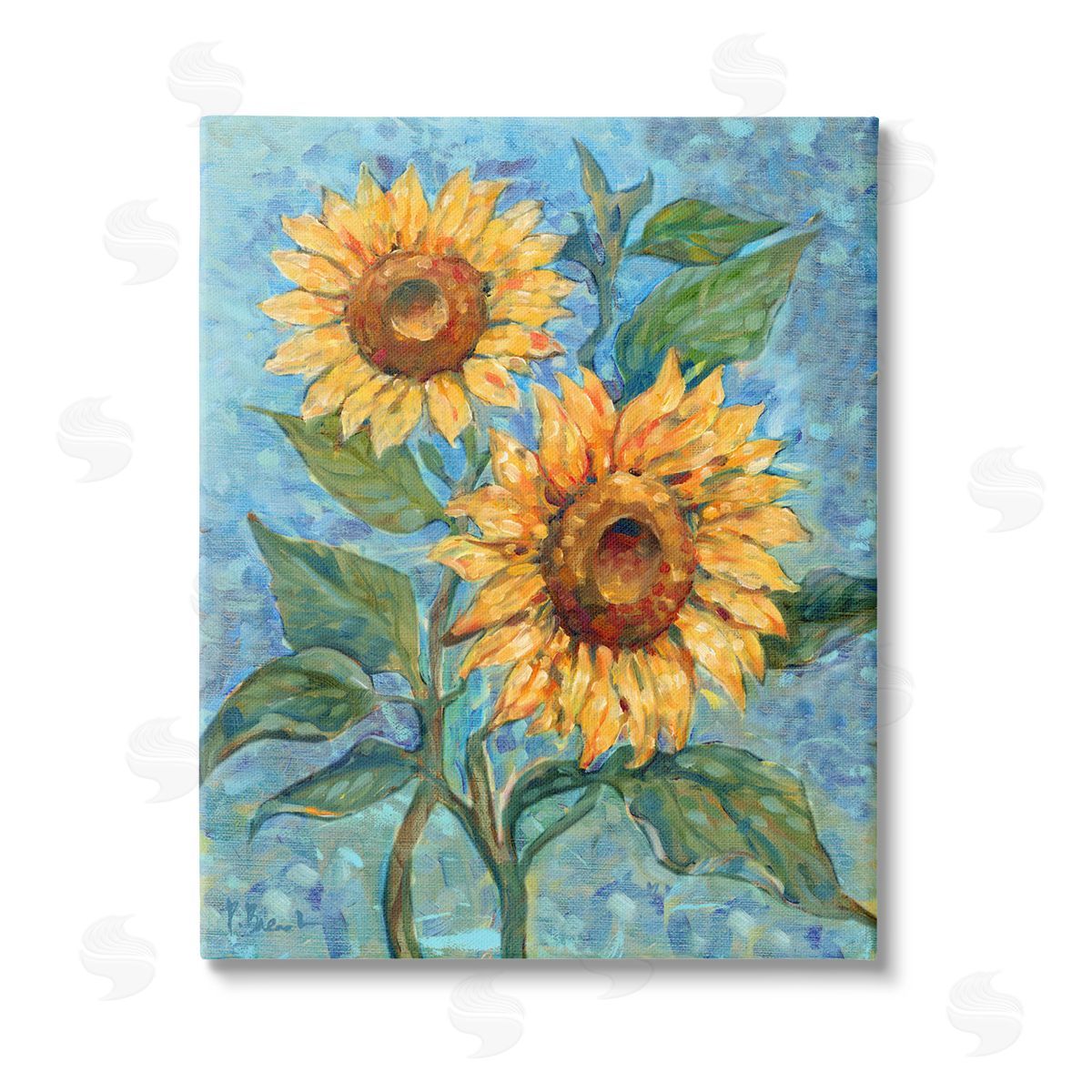 Paul Brent Traditional Sunflowers on Blue Stretched Canvas Wall Art Print