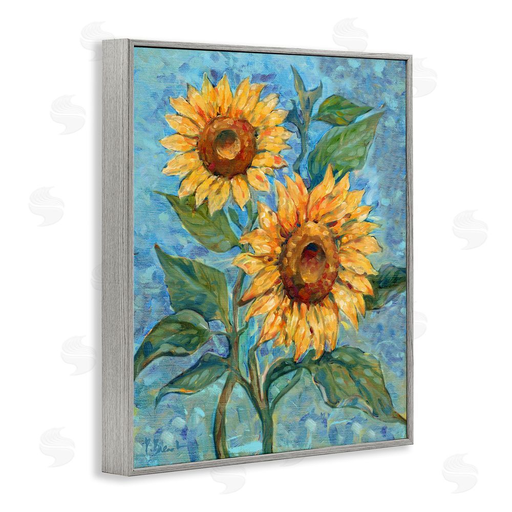 Paul Brent Traditional Sunflowers on Blue Gray Framed Giclee Wall Art Print