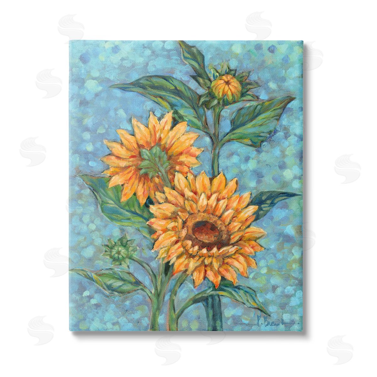 Paul Brent Budding Sunflowers on Blue Stretched Canvas Wall Art Print