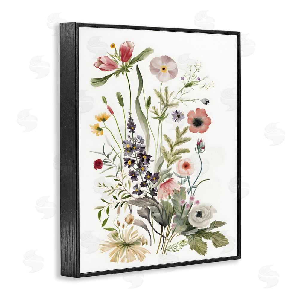 Petal Prints Design Subtle Wildflower Blooms Black Framed Giclee Wall Art Print