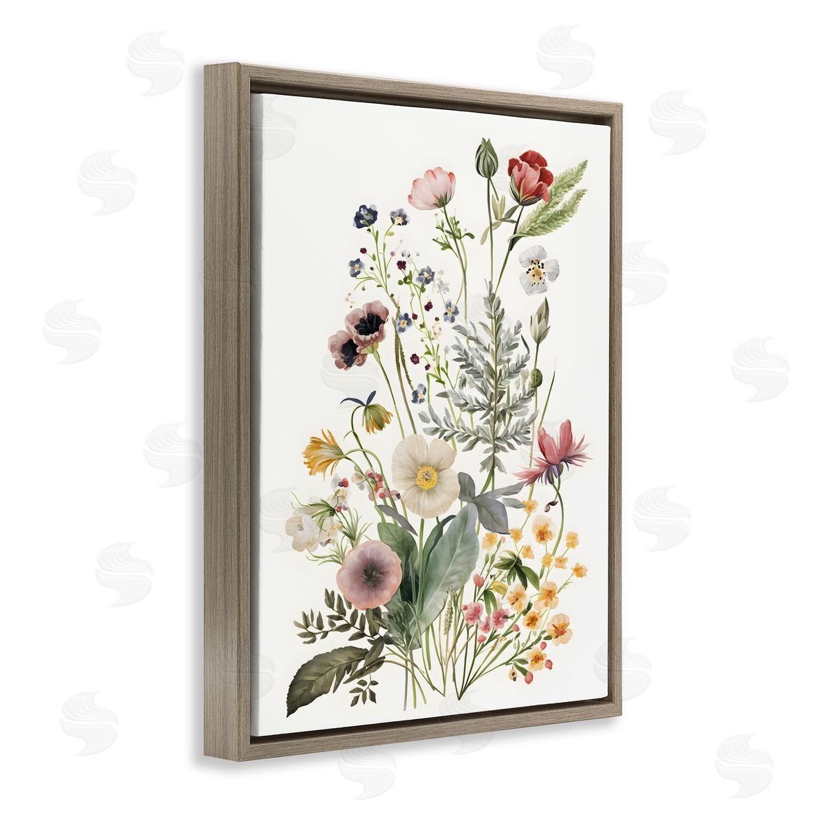 Subtle Spring Blossoms Brown Floating Frame Canvas Wall Art, Home Decor by Petals Prints Design