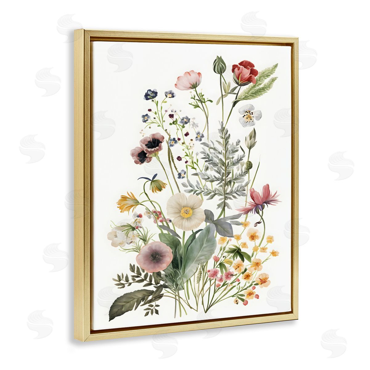 Subtle Spring Blossoms Gold Floating Frame Canvas Wall Art, Home Decor by Petals Prints Design