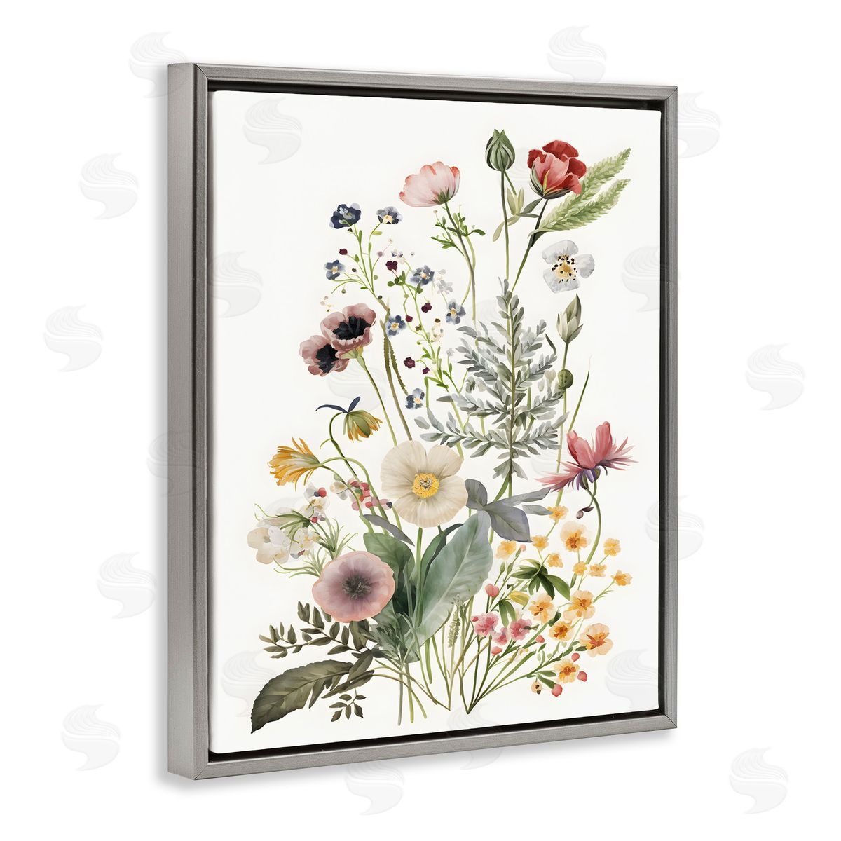 Subtle Spring Blossoms Grey Floating Frame Canvas Wall Art, Home Decor by Petals Prints Design
