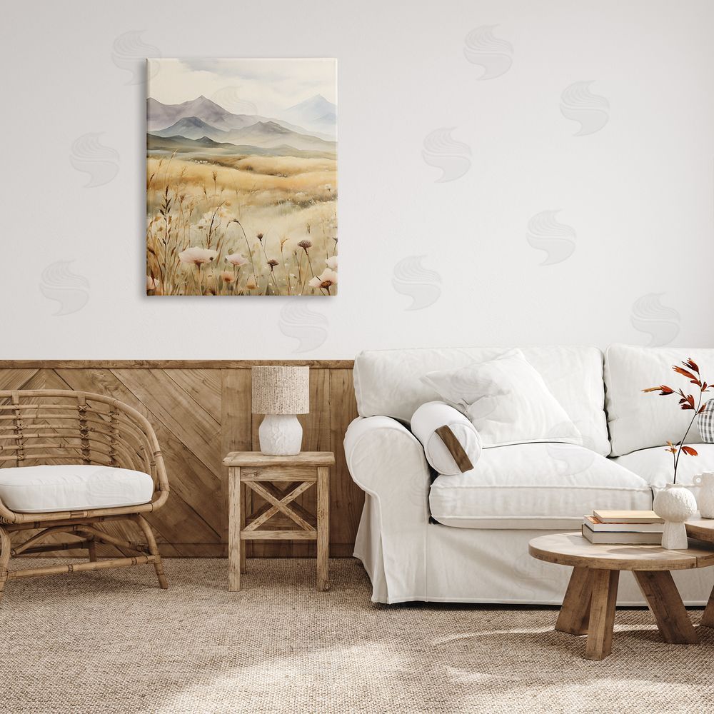 Petal Prints Design Soft Mountainside Meadow Canvas Wall Art Print in Room
