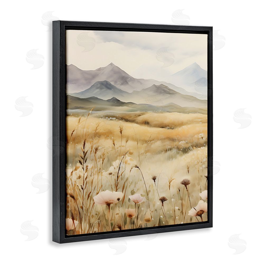 Petal Prints Design Soft Mountainside Meadow Black Floating Frame Canvas Wall Art Print