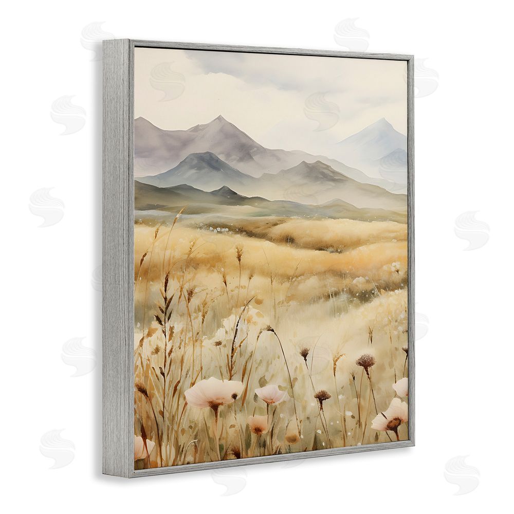 Petal Prints Design Soft Mountainside Meadow Gray Framed Giclee Wall Art Print
