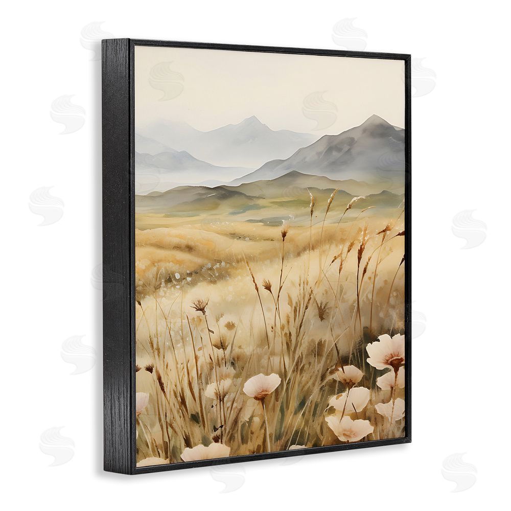 Petal Prints Design Mountain View Meadow Black Framed Giclee Wall Art Print