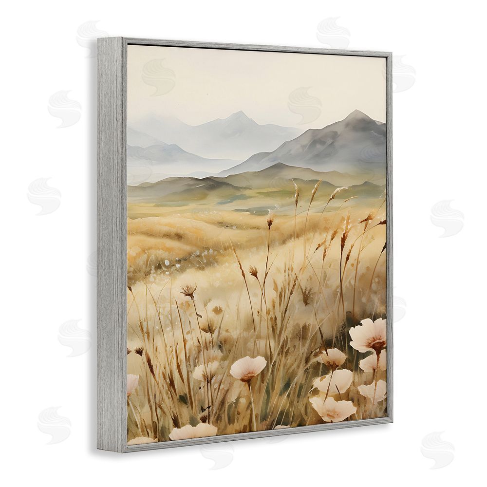Petal Prints Design Mountain View Meadow Gray Framed Giclee Wall Art Print