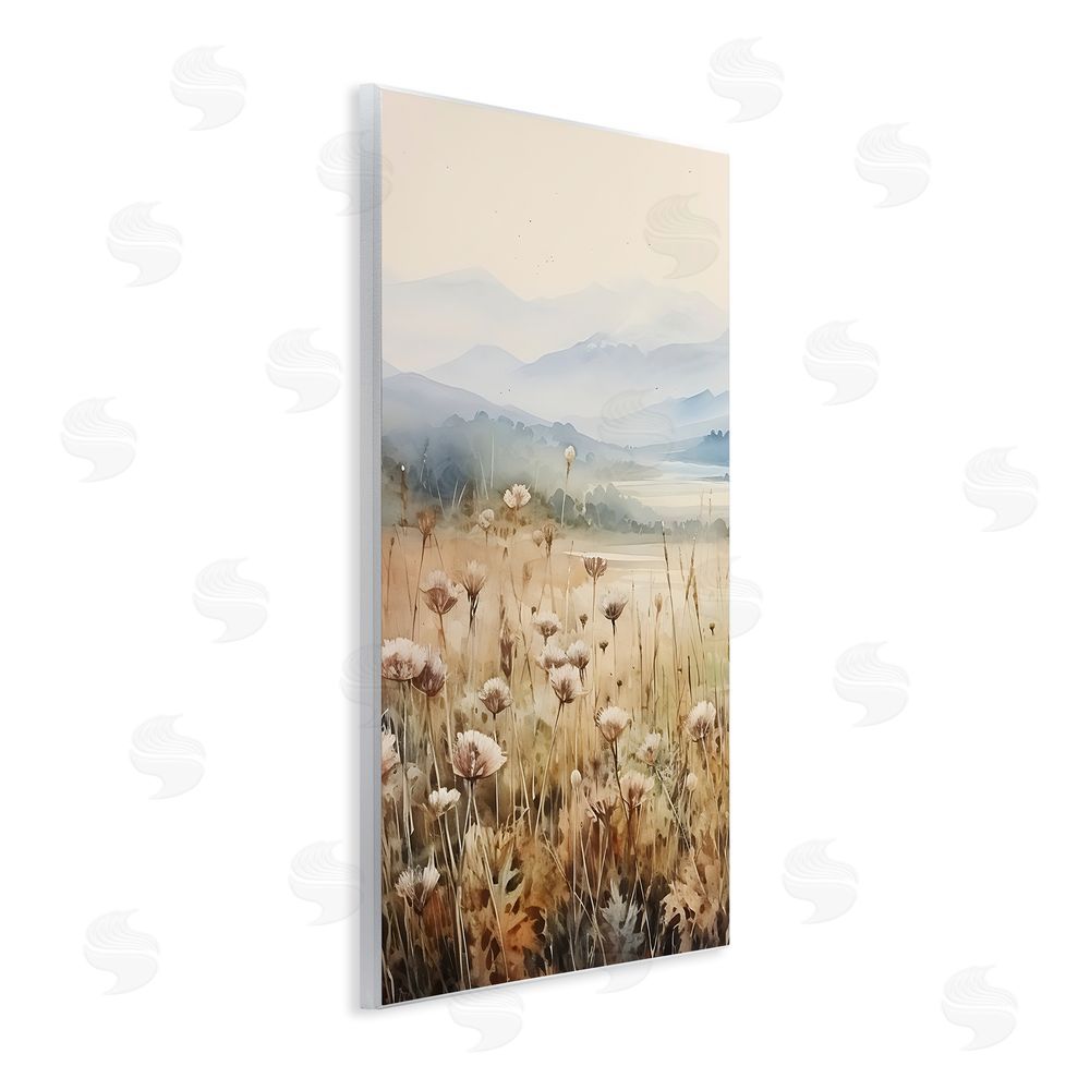 Petal Prints Design Meadow with Foggy Mountains Wall Plaque Art Print
