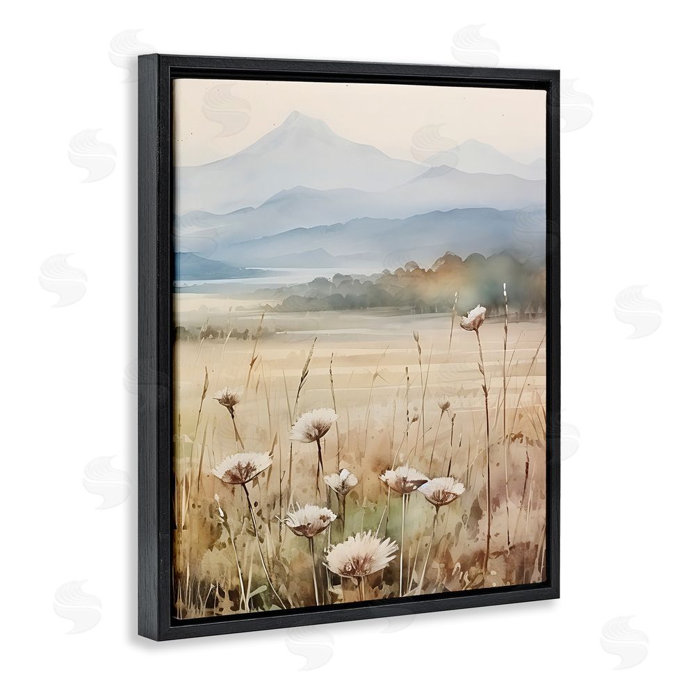 Petal Prints Design Foggy Peaks Landscape Black Floating Frame Canvas Wall Art Print