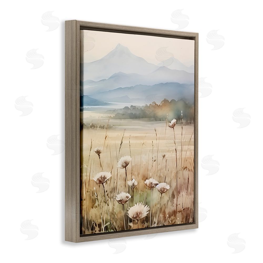 Petal Prints Design Foggy Peaks Landscape Brown Floating Frame Canvas Wall Art Print