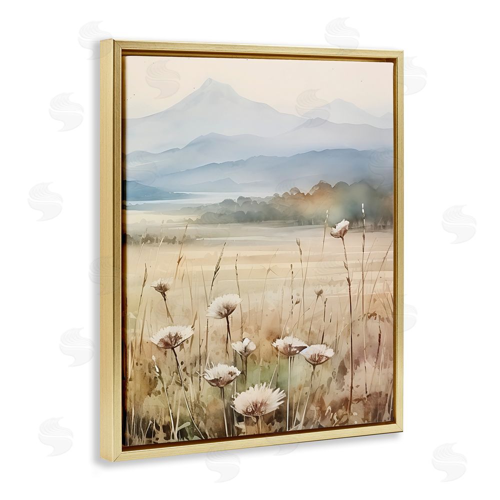 Petal Prints Design Foggy Peaks Landscape Gold Floating Frame Canvas Wall Art Print