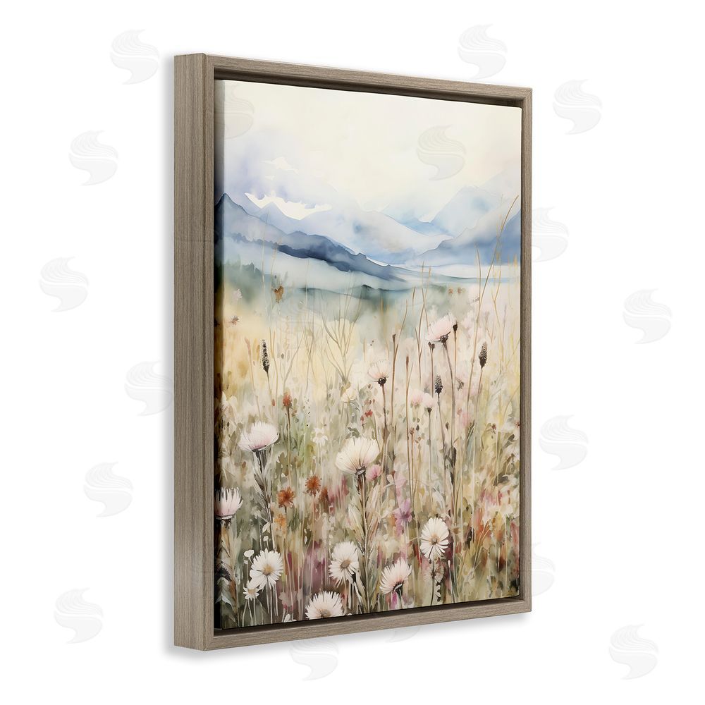 Petal Prints Design Rural Daisy Field Meadow Brown Floating Frame Canvas Wall Art Print