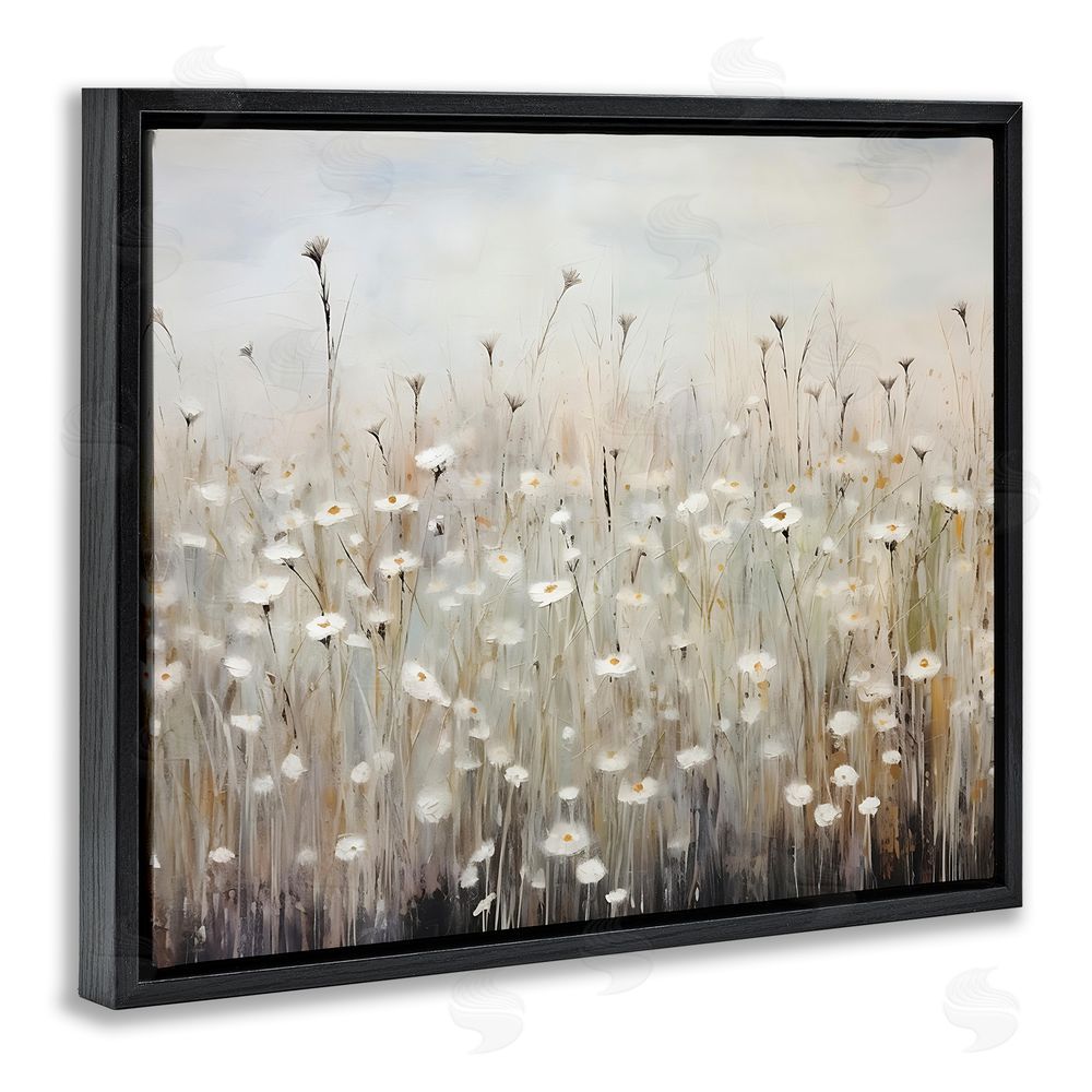 Petal Prints Design Abstract Speckled Flowers Black Floating Frame Canvas Wall Art Print