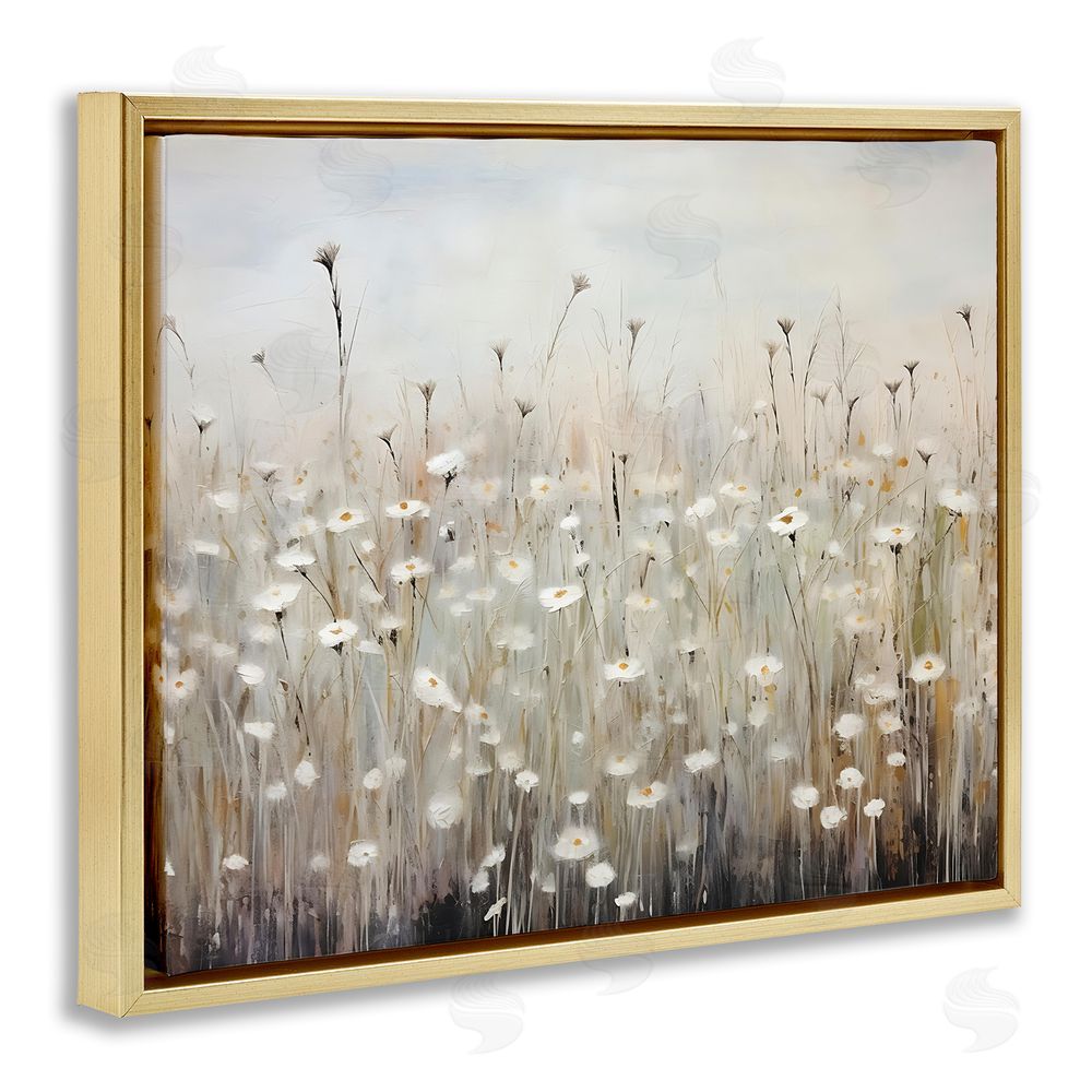 Petal Prints Design Abstract Speckled Flowers Gold Floating Frame Canvas Wall Art Print