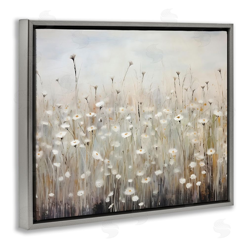 Petal Prints Design Abstract Speckled Flowers Grey Floating Frame Canvas Wall Art Print
