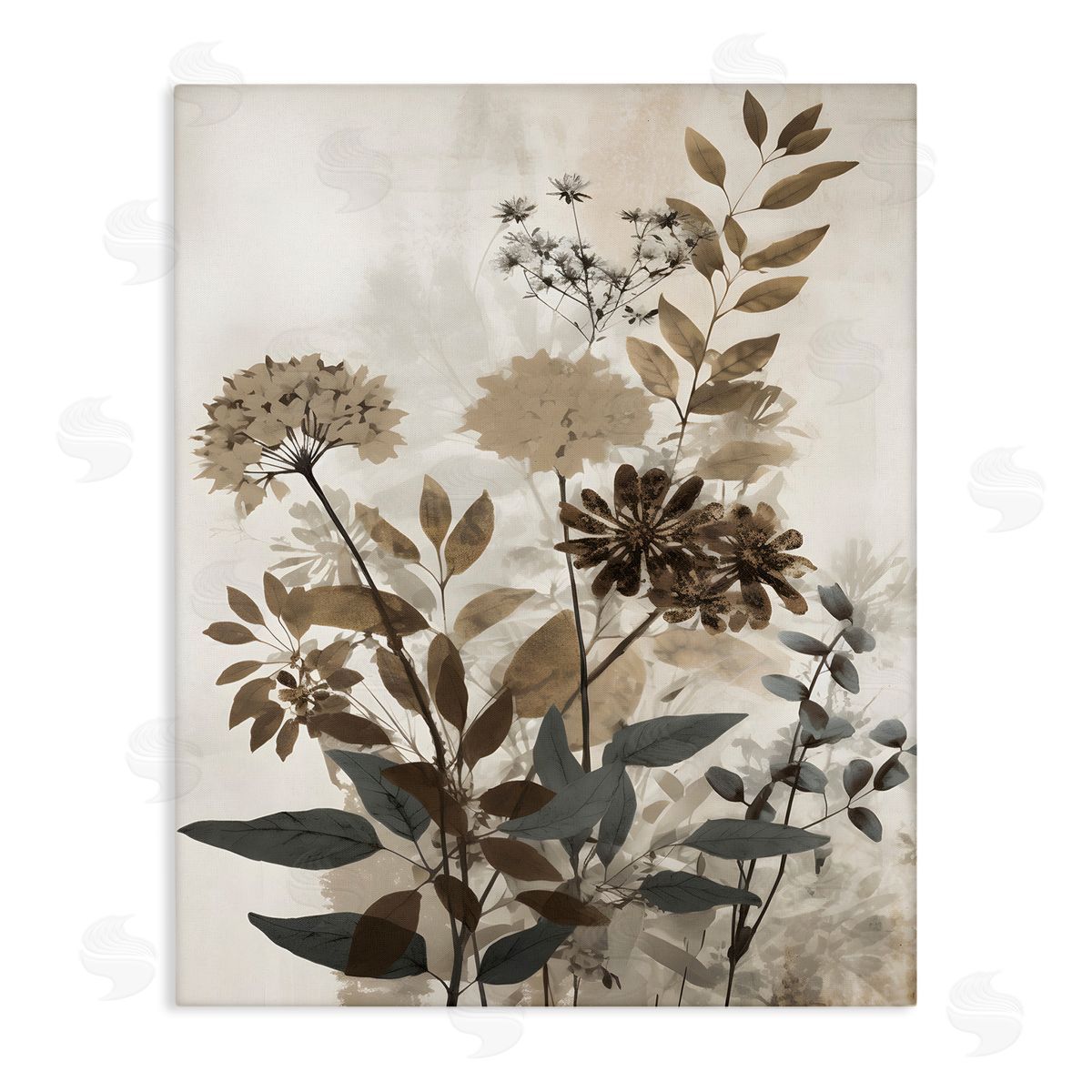 Petal Prints Design Rustic Wild Foliage Stretched Canvas Wall Art Print