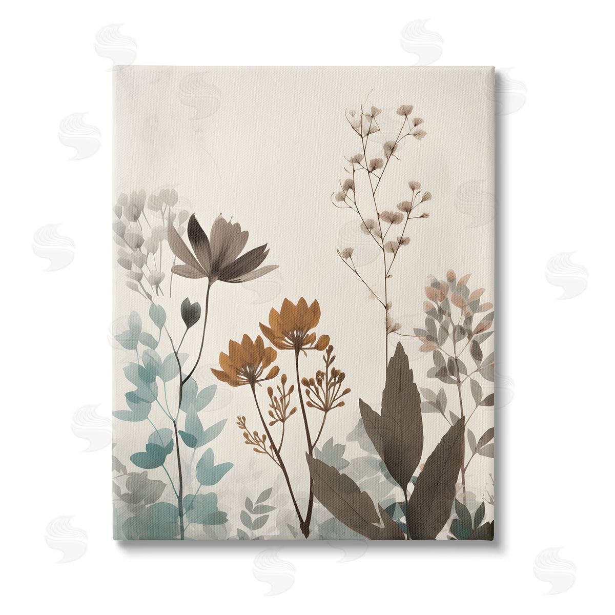 Petal Prints Design Soft Beige Botanicals Stretched Canvas Wall Art Print