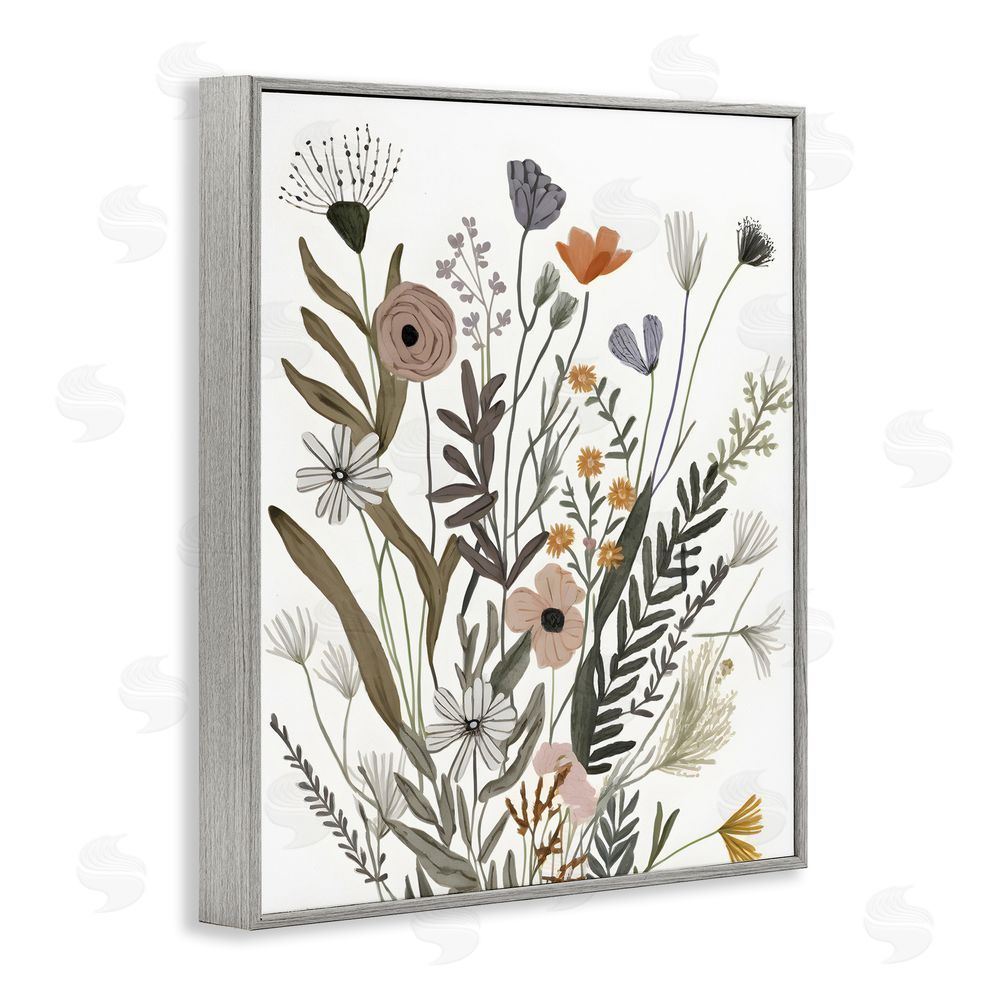 Petal Prints Design Modern Herbal Leaves Gray Framed Giclee Wall Art Print