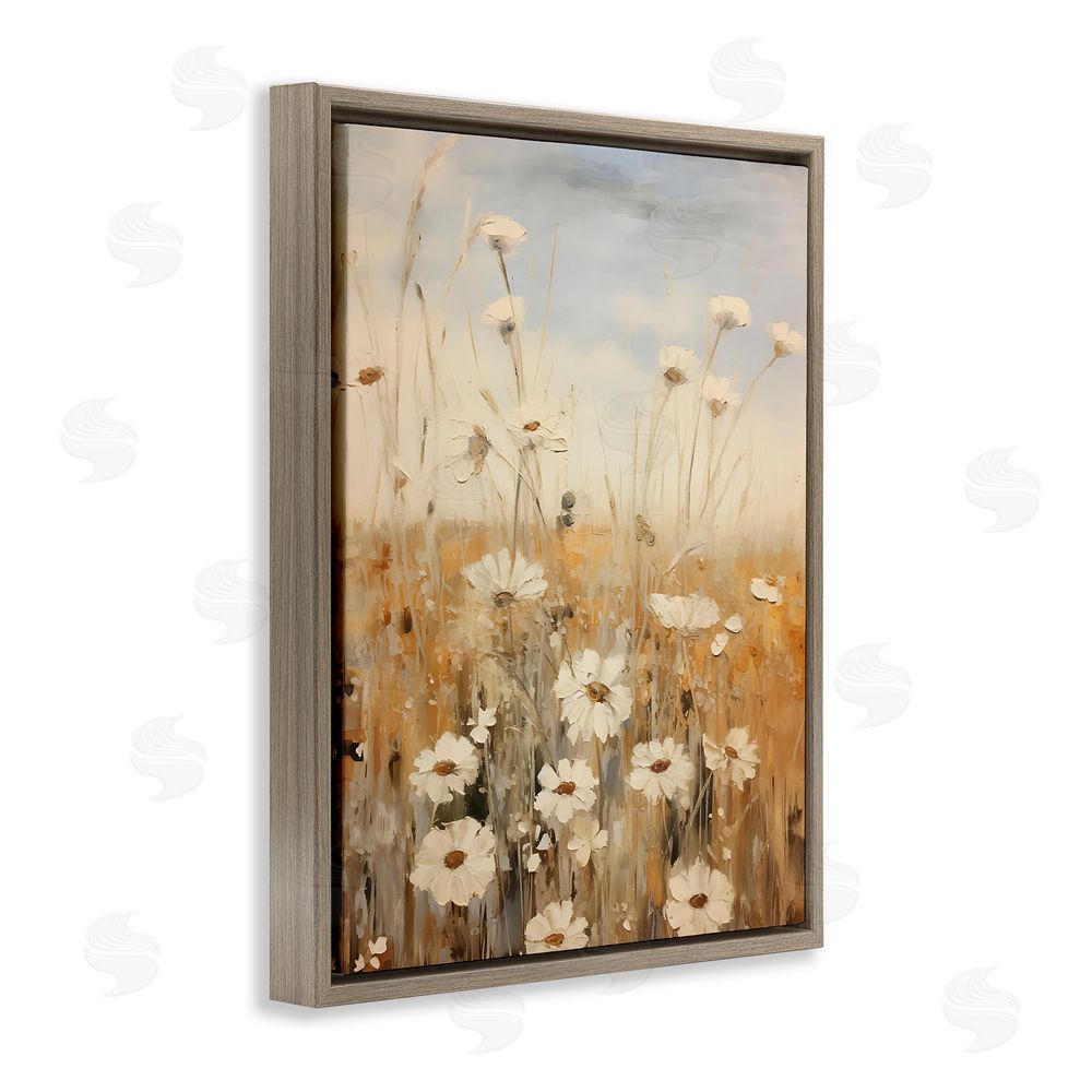 Petal Prints Design Daisy Meadow Painting Brown Floating Frame Canvas Wall Art Print