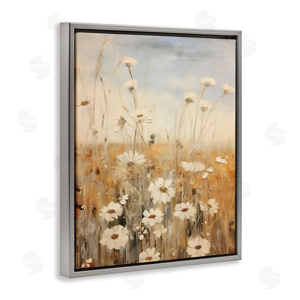 Petal Prints Design Daisy Meadow Painting Grey Floating Frame Canvas Wall Art Print