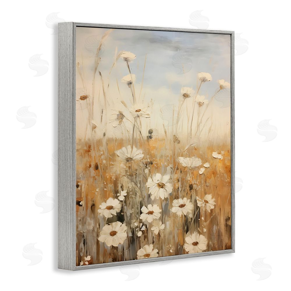 Petal Prints Design Daisy Meadow Painting Gray Framed Giclee Wall Art Print