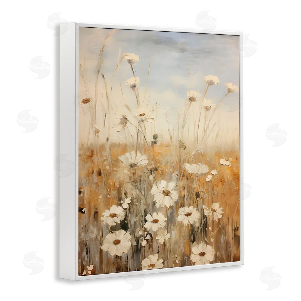 Petal Prints Design Daisy Meadow Painting White Framed Giclee Wall Art Print