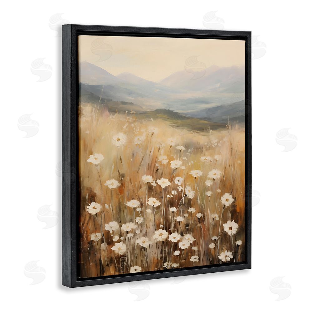 Petal Prints Design Mountain Valley Meadow Black Floating Frame Canvas Wall Art Print