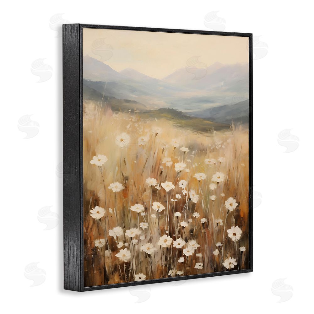 Petal Prints Design Mountain Valley Meadow Black Framed Giclee Wall Art Print