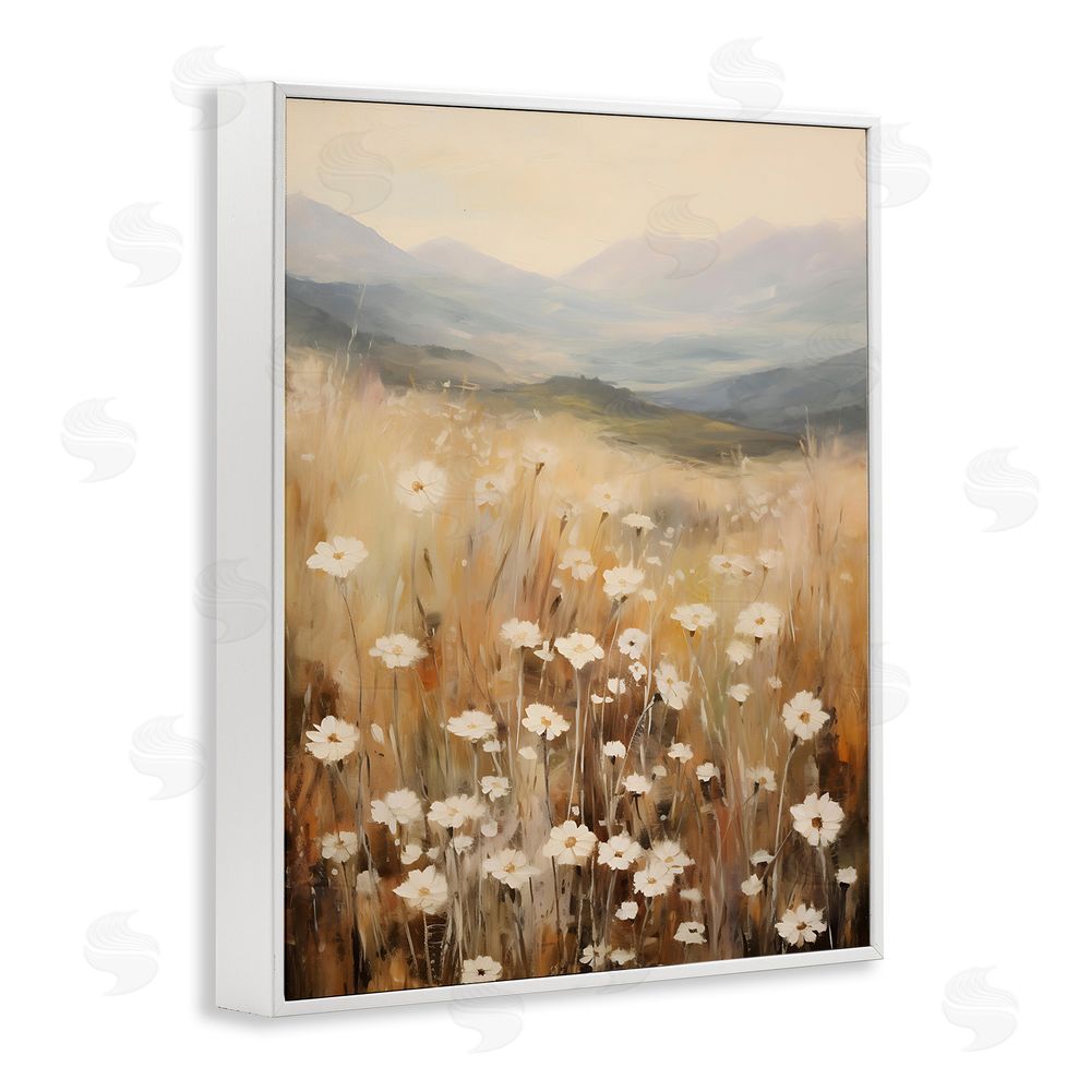 Petal Prints Design Mountain Valley Meadow White Framed Giclee Wall Art Print