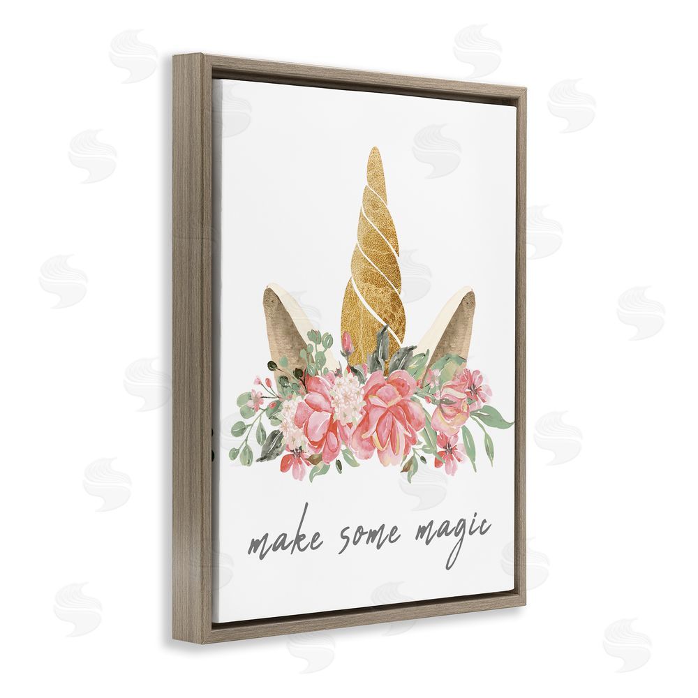 Stupell Studio Make Some Magic Unicorn Brown Floating Frame Canvas Wall Art Print