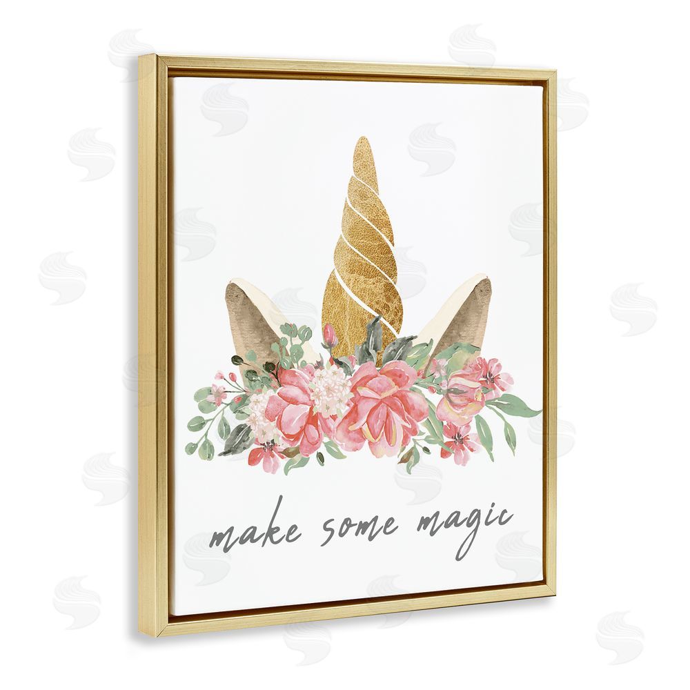 Stupell Studio Make Some Magic Unicorn Gold Floating Frame Canvas Wall Art Print