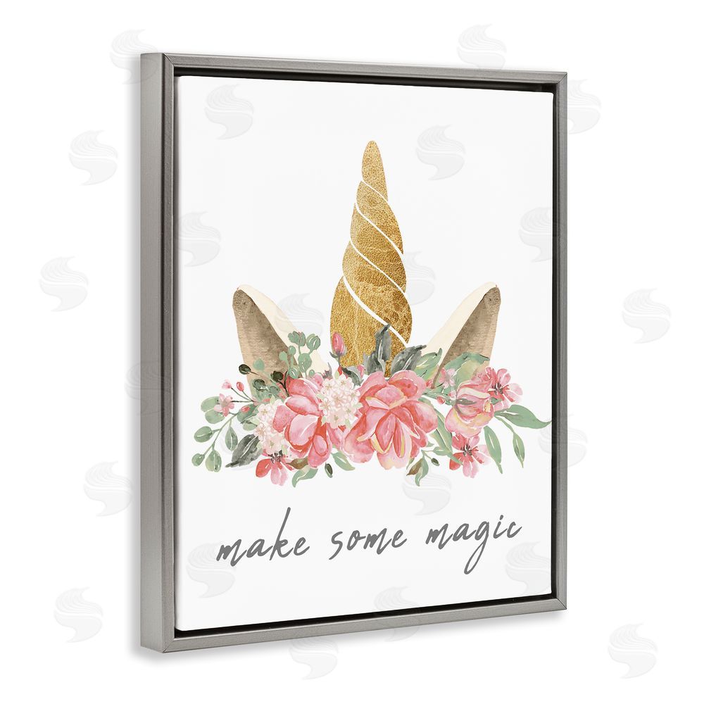Stupell Studio Make Some Magic Unicorn Grey Floating Frame Canvas Wall Art Print