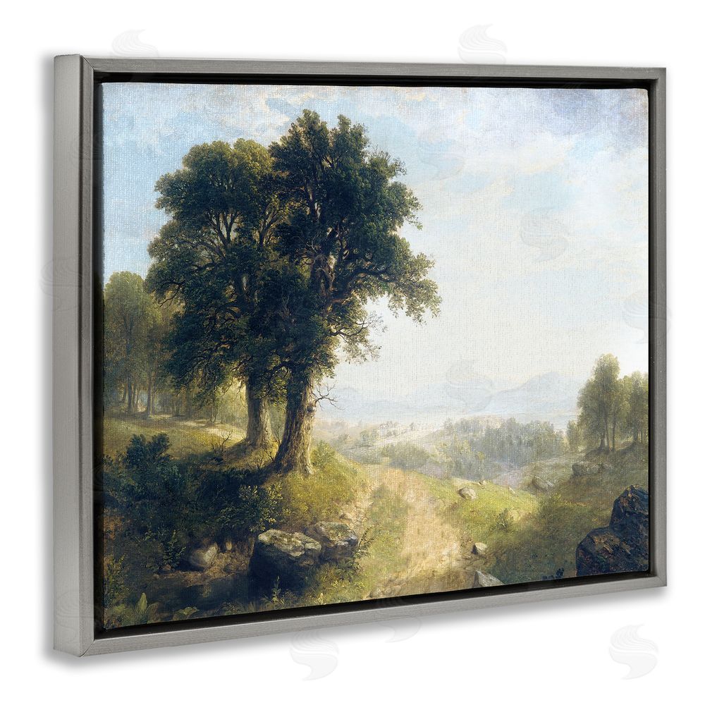 Stupell Studio Classic Rural Oak Landscape Grey Floating Frame Canvas Wall Art Print