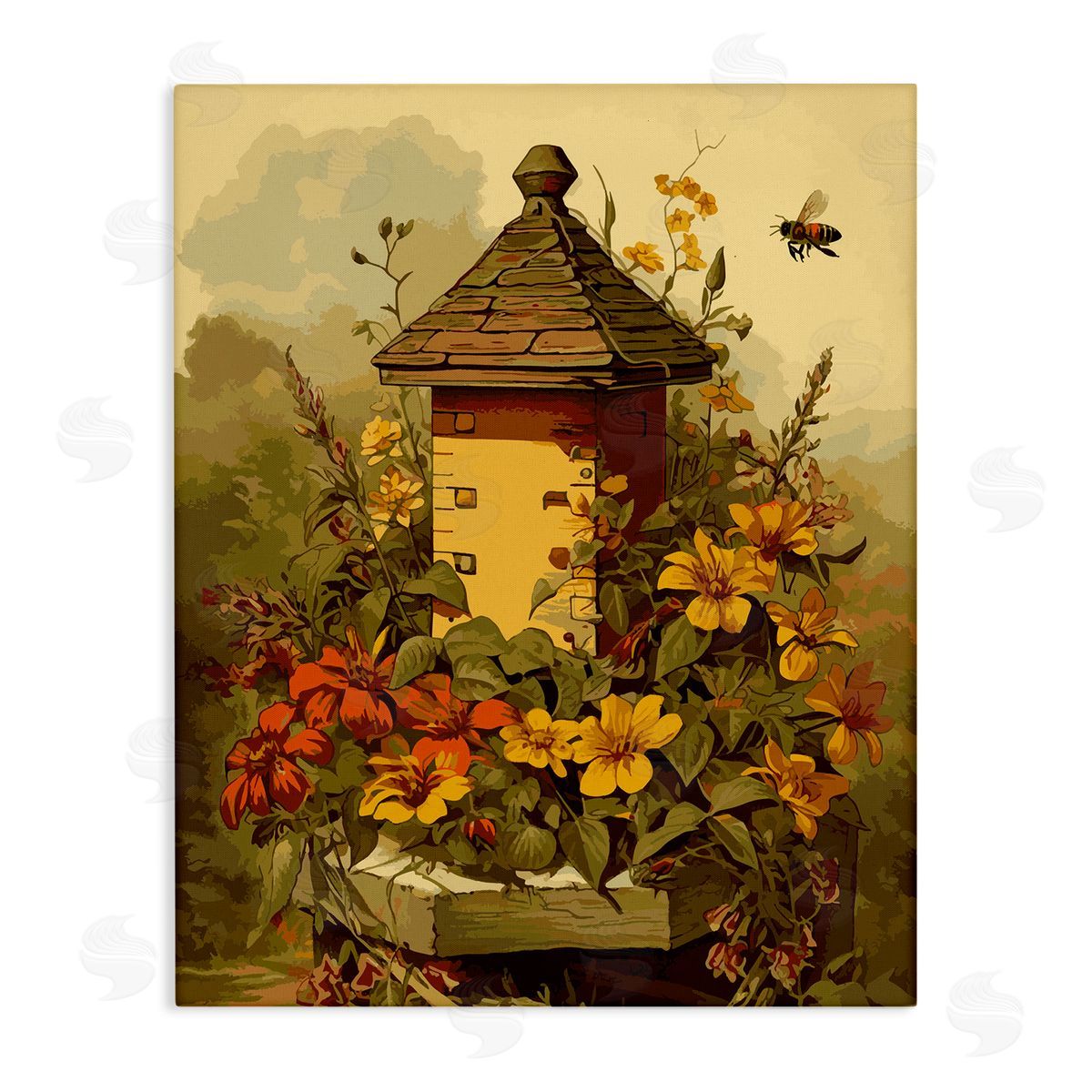 Bees & Floral Architecture Canvas Wall Art, Home Decor by Stupell Studio