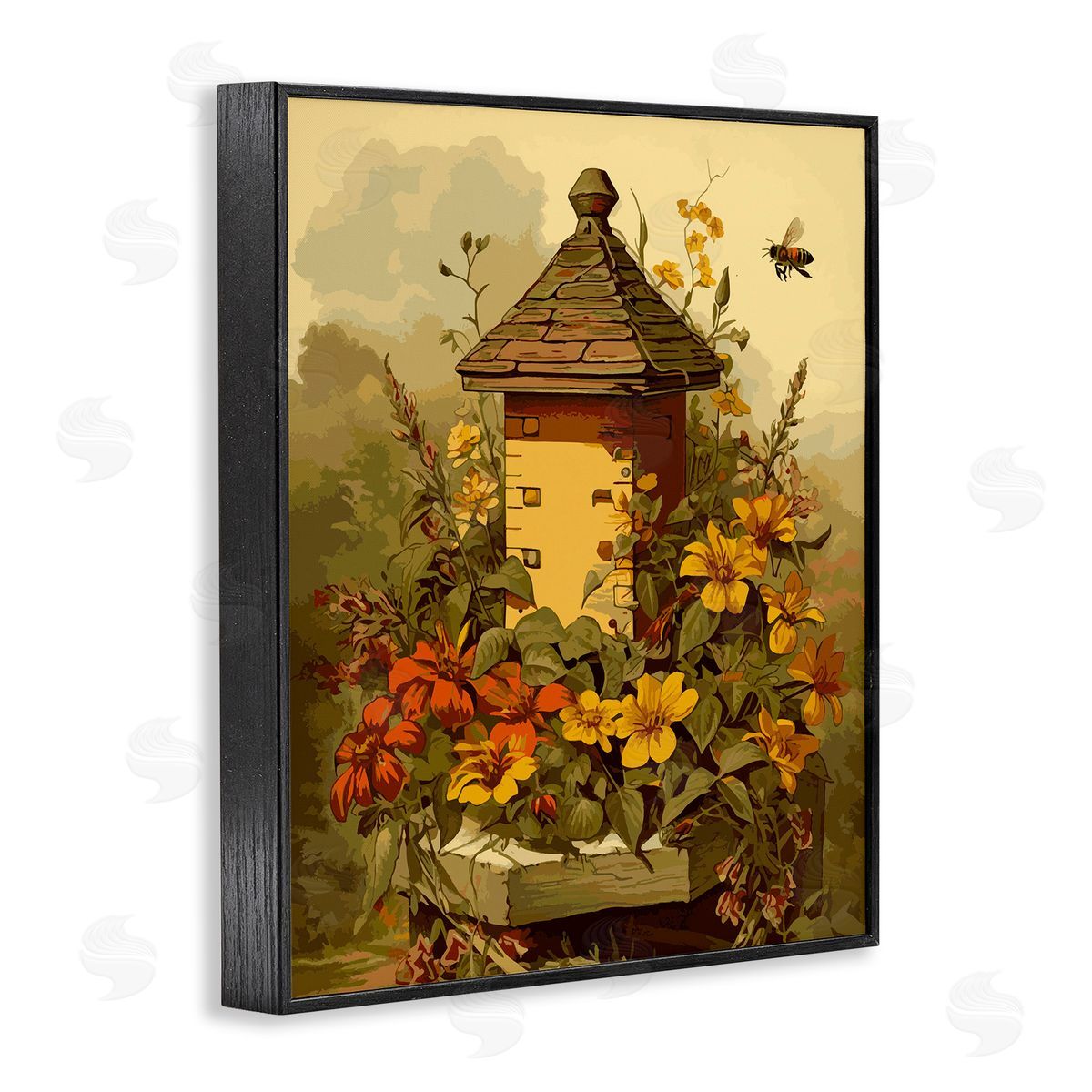 Bees & Floral Architecture Black Frame Print Wall Art, Home Decor by Stupell Studio