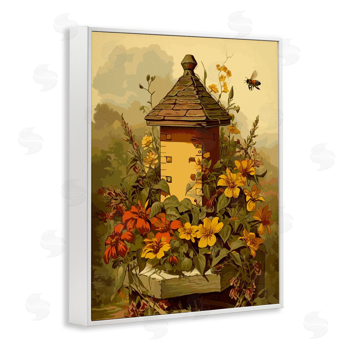 Bees & Floral Architecture White Frame Print Wall Art, Home Decor by Stupell Studio