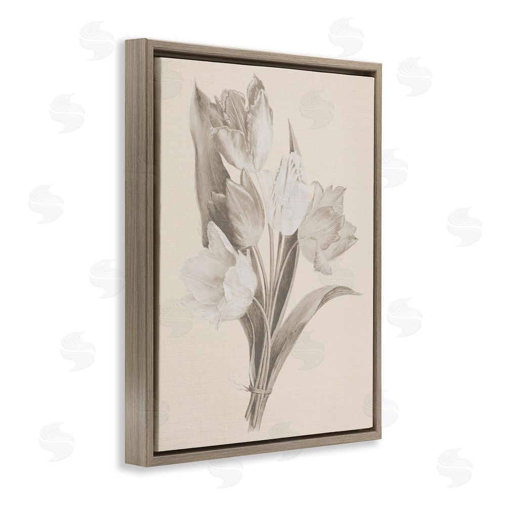 Stupell Studio Antique Tulips Drawing Brown Floating Frame Canvas Wall Art Print