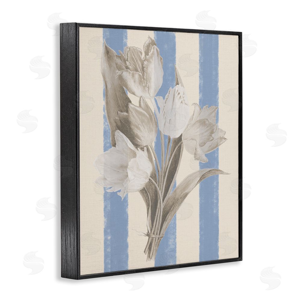 Stupell Studio Tulip Bundle on Stripes Black Framed Giclee Wall Art Print