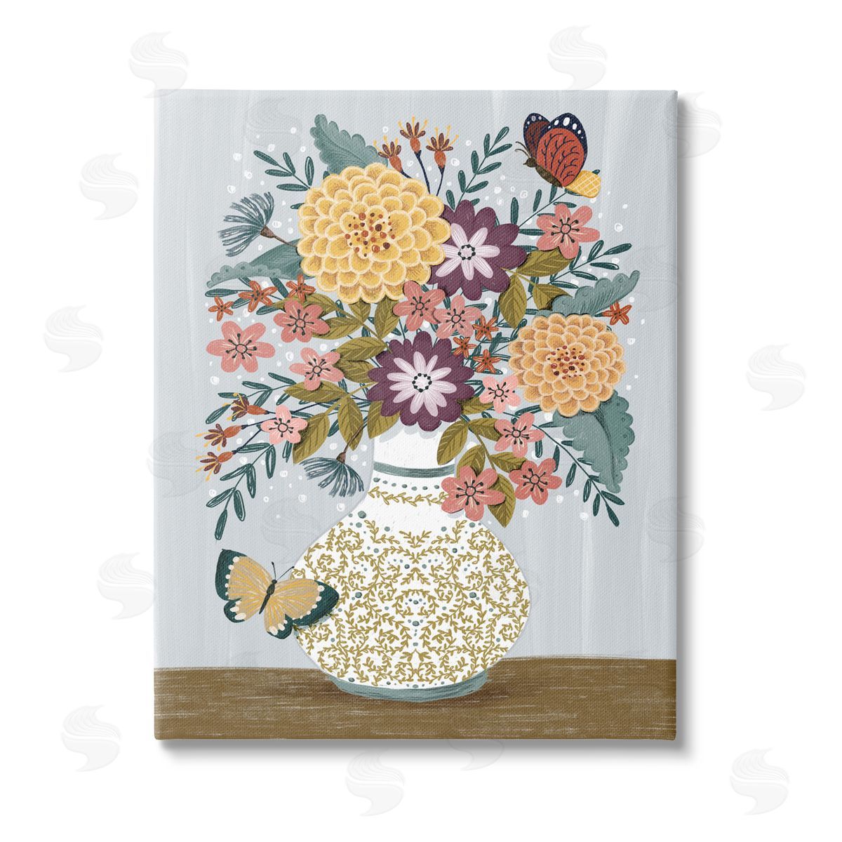 Raquel Maciel Dahlia Bouquet & Butterflies Stretched Canvas Wall Art Print