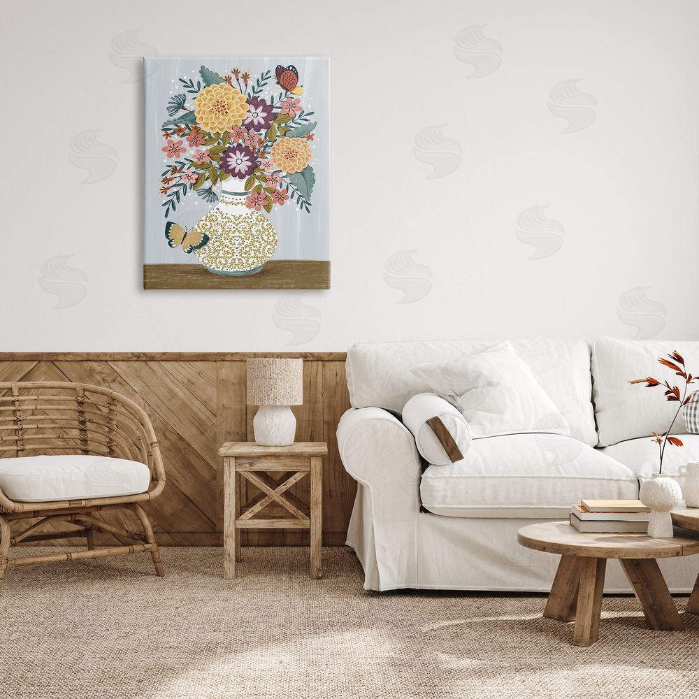 Raquel Maciel Dahlia Bouquet & Butterflies Canvas Wall Art Print in Room