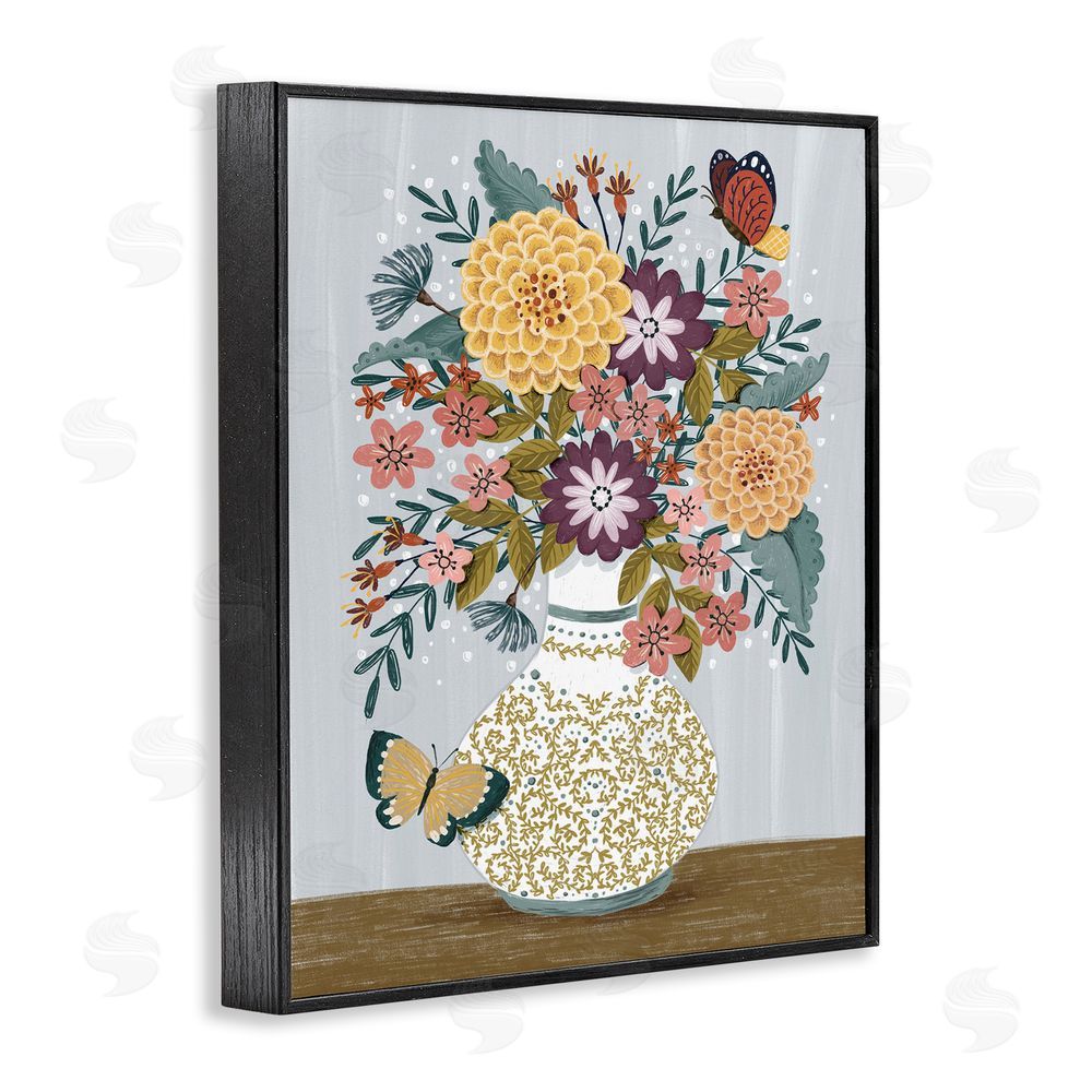 Raquel Maciel Dahlia Bouquet & Butterflies Black Framed Giclee Wall Art Print