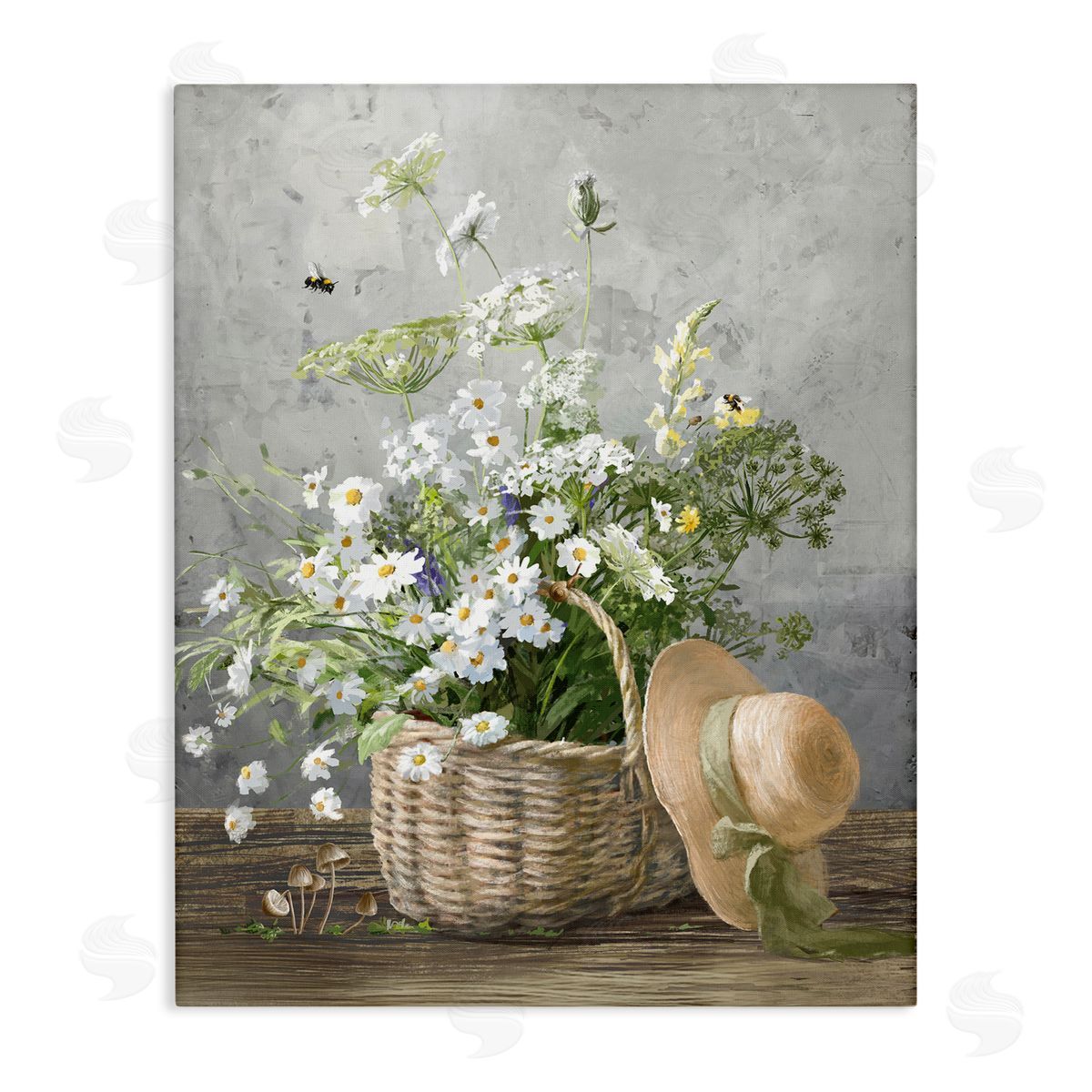 Danhui Nai Country Daisy Basket Stretched Canvas Wall Art Print