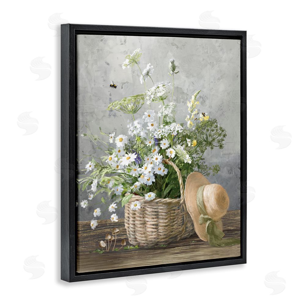 Danhui Nai Country Daisy Basket Black Floating Frame Canvas Wall Art Print