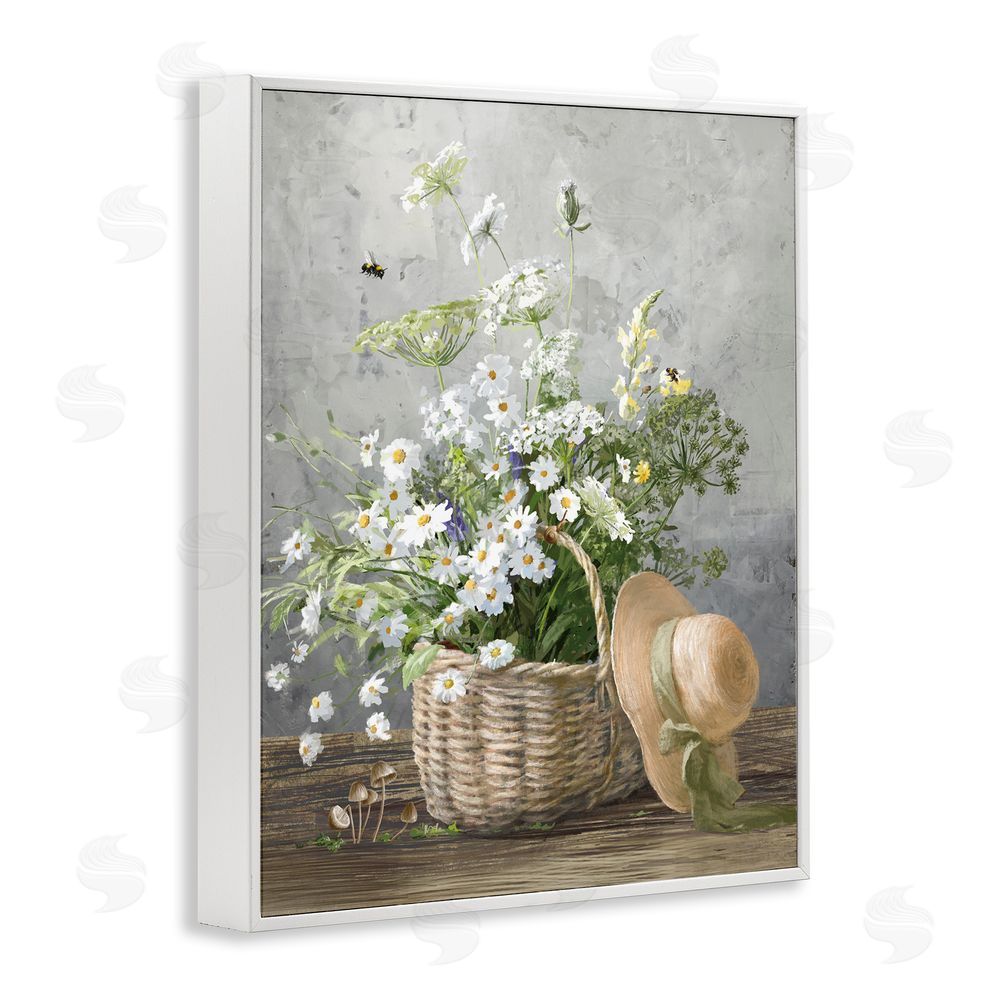 Danhui Nai Country Daisy Basket White Framed Giclee Wall Art Print