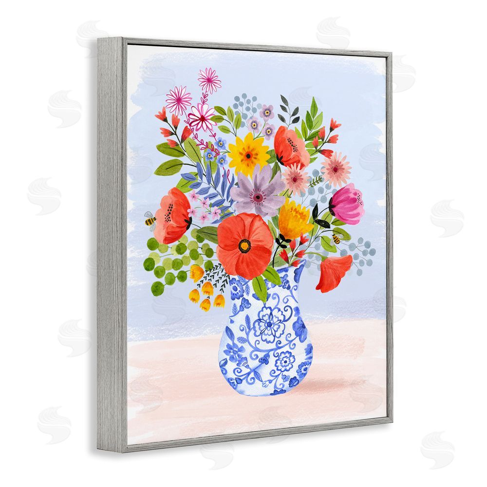 Sharon Lee Bright Flowers in Pottery Gray Framed Giclee Wall Art Print