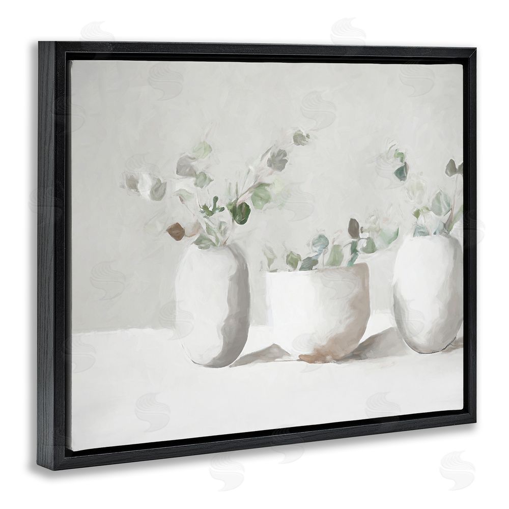Ramona Murdock Subtle White Eucalyptus Black Floating Frame Canvas Wall Art Print