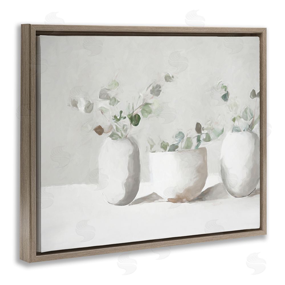 Ramona Murdock Subtle White Eucalyptus Brown Floating Frame Canvas Wall Art Print