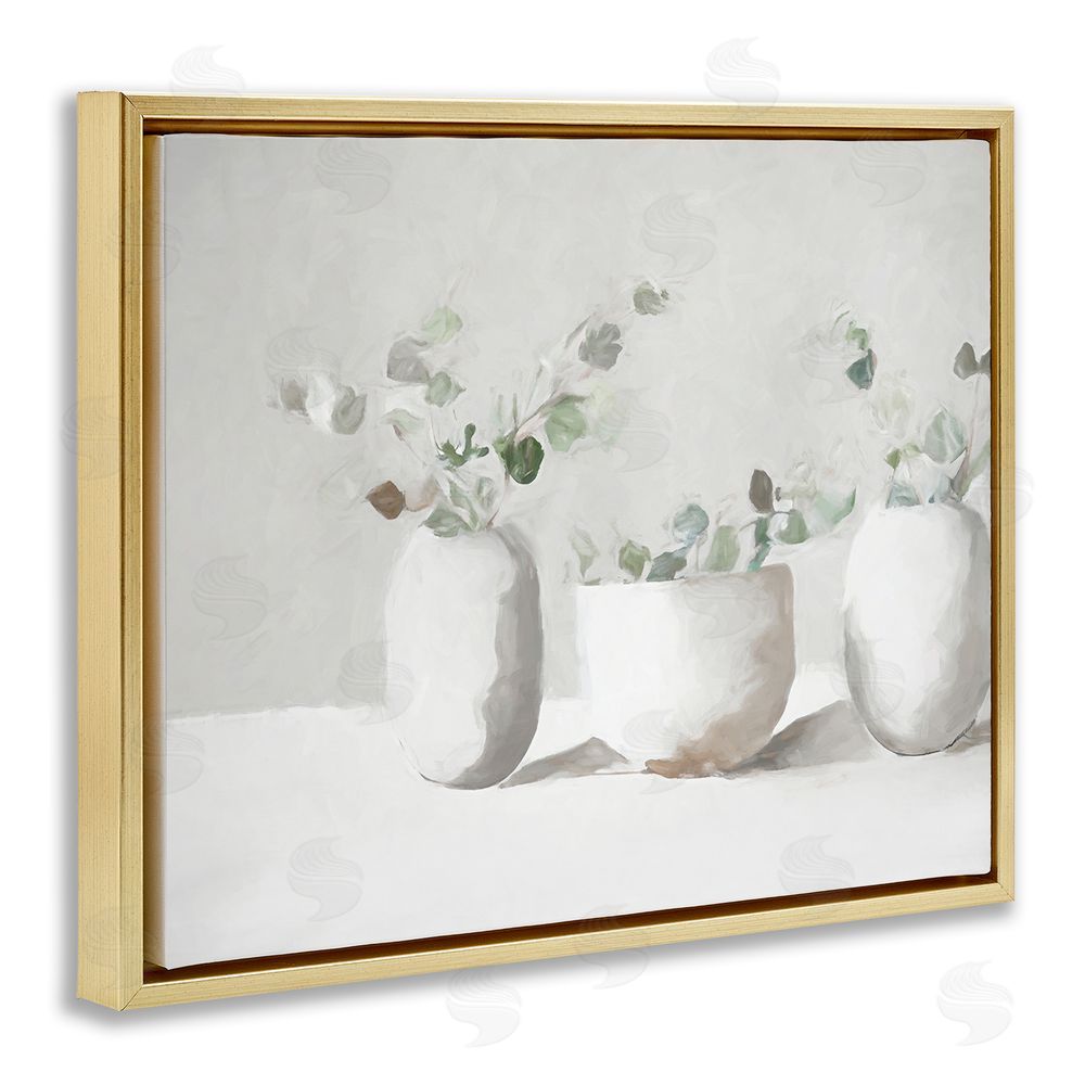 Ramona Murdock Subtle White Eucalyptus Gold Floating Frame Canvas Wall Art Print